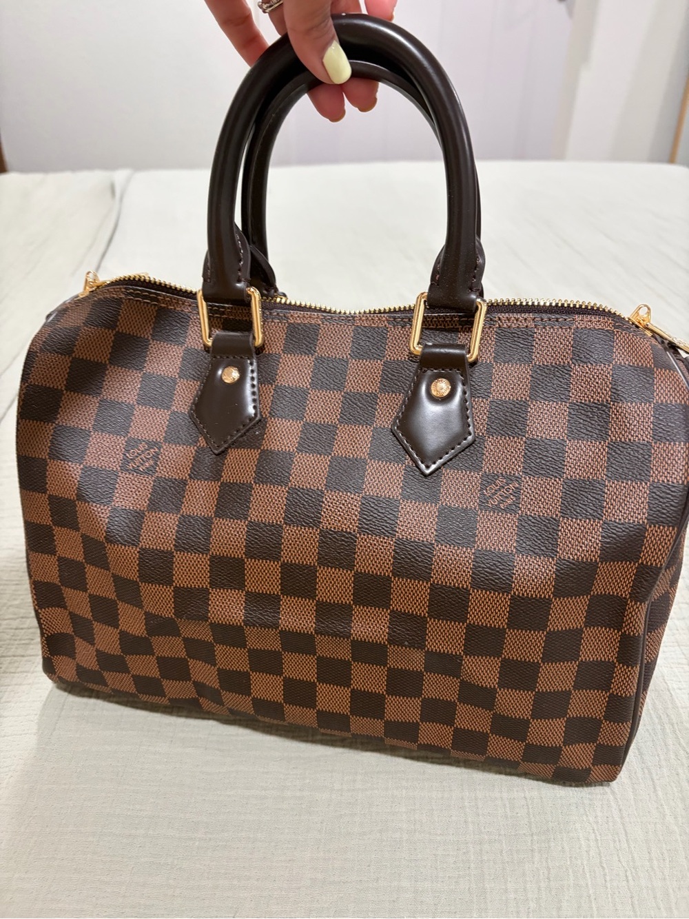 Classic Checker Satchel Handbag in Brown